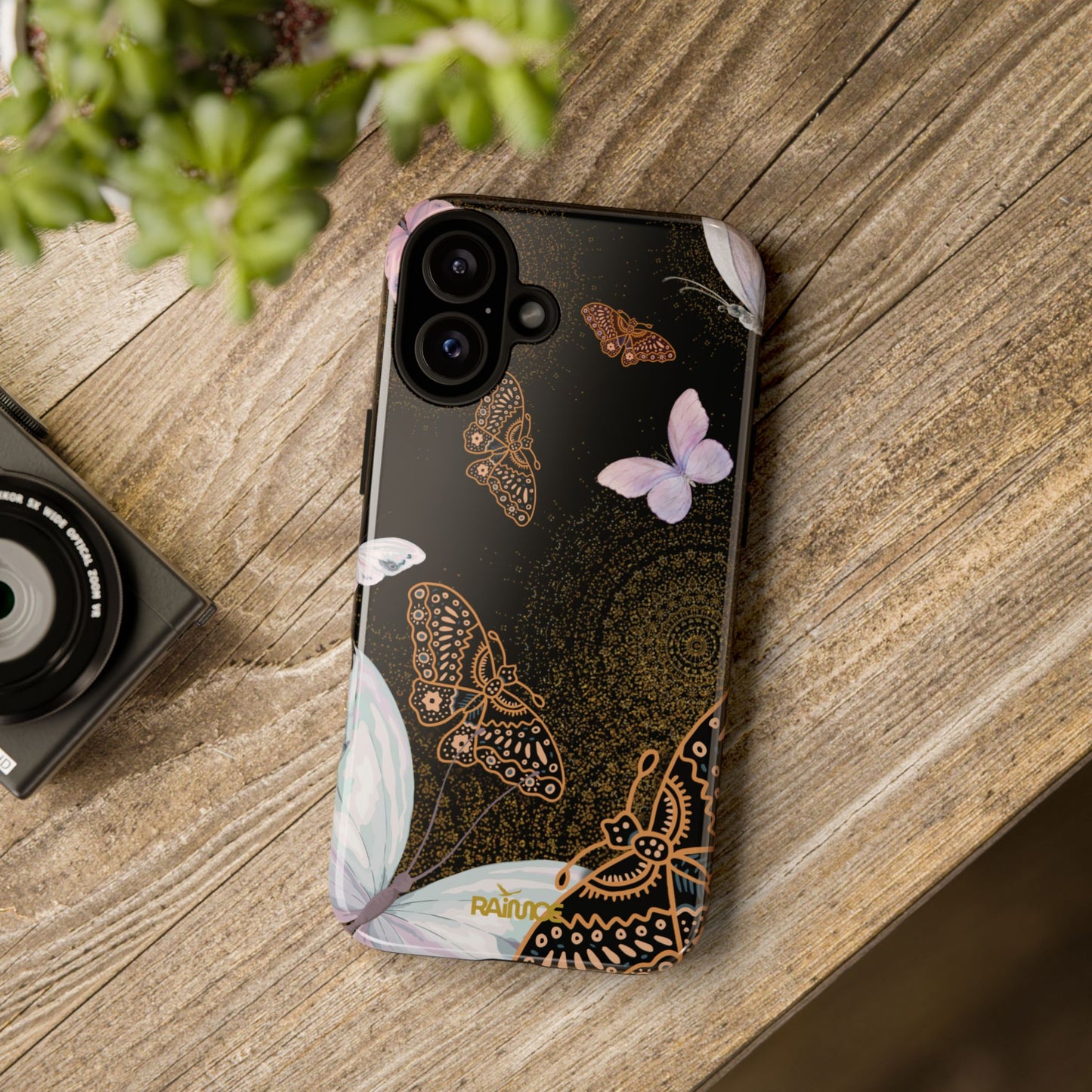 Funda resistente para iPhone con diseño de mariposa espiral (brillante)