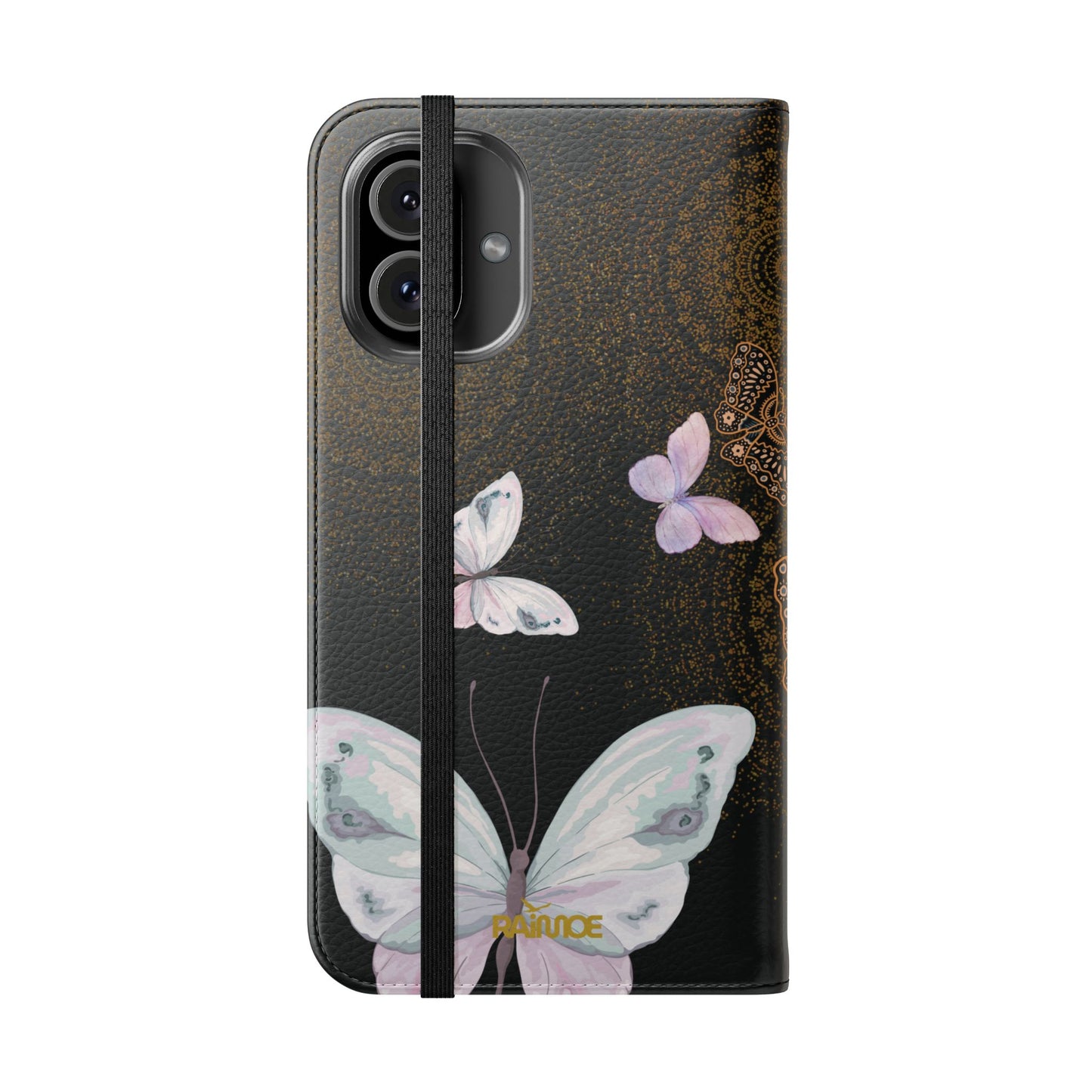 Funda con tapa para iPhone con diseño de mariposa espiral
