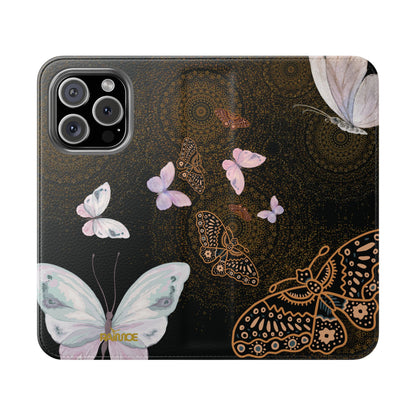 Funda con tapa para iPhone con diseño de mariposa espiral