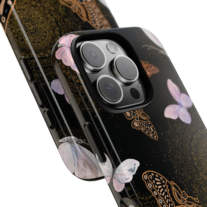 Funda resistente para iPhone con diseño de mariposa espiral (brillante)