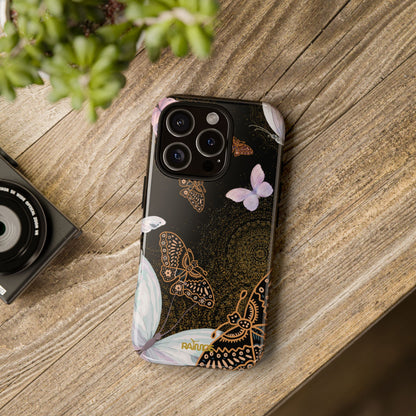 Funda resistente para iPhone con diseño de mariposa espiral (brillante)