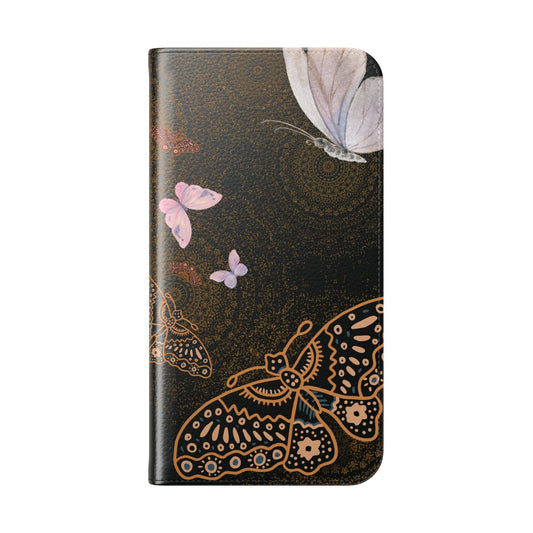Funda con tapa para iPhone con diseño de mariposa espiral