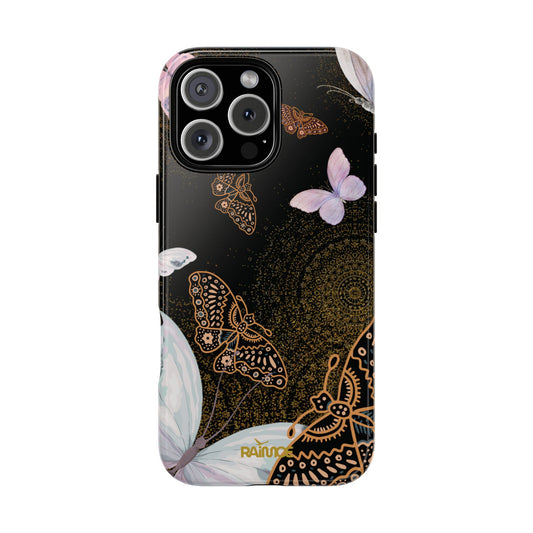Funda resistente para iPhone con diseño de mariposa espiral (brillante)
