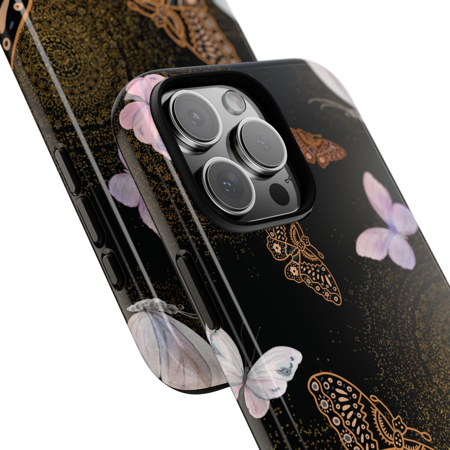 Funda resistente para iPhone con diseño de mariposa espiral (brillante)
