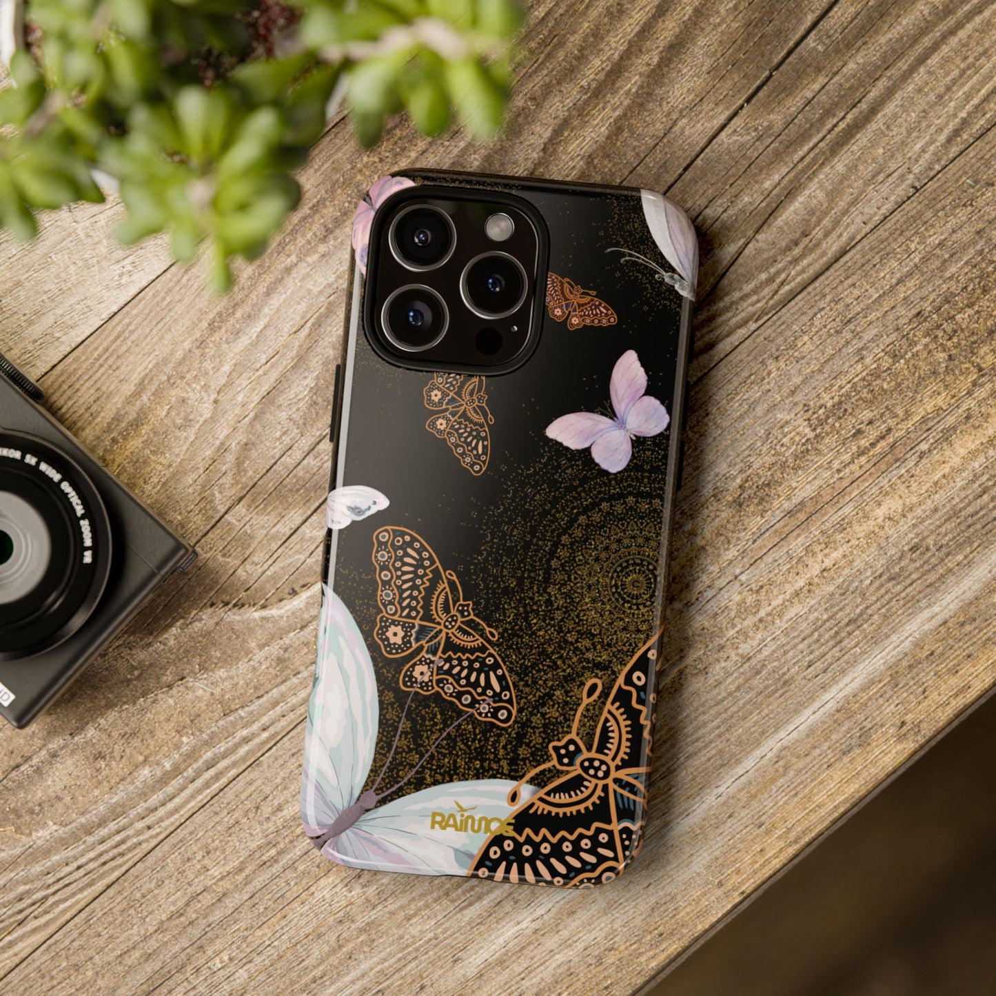 Funda resistente para iPhone con diseño de mariposa espiral (brillante)