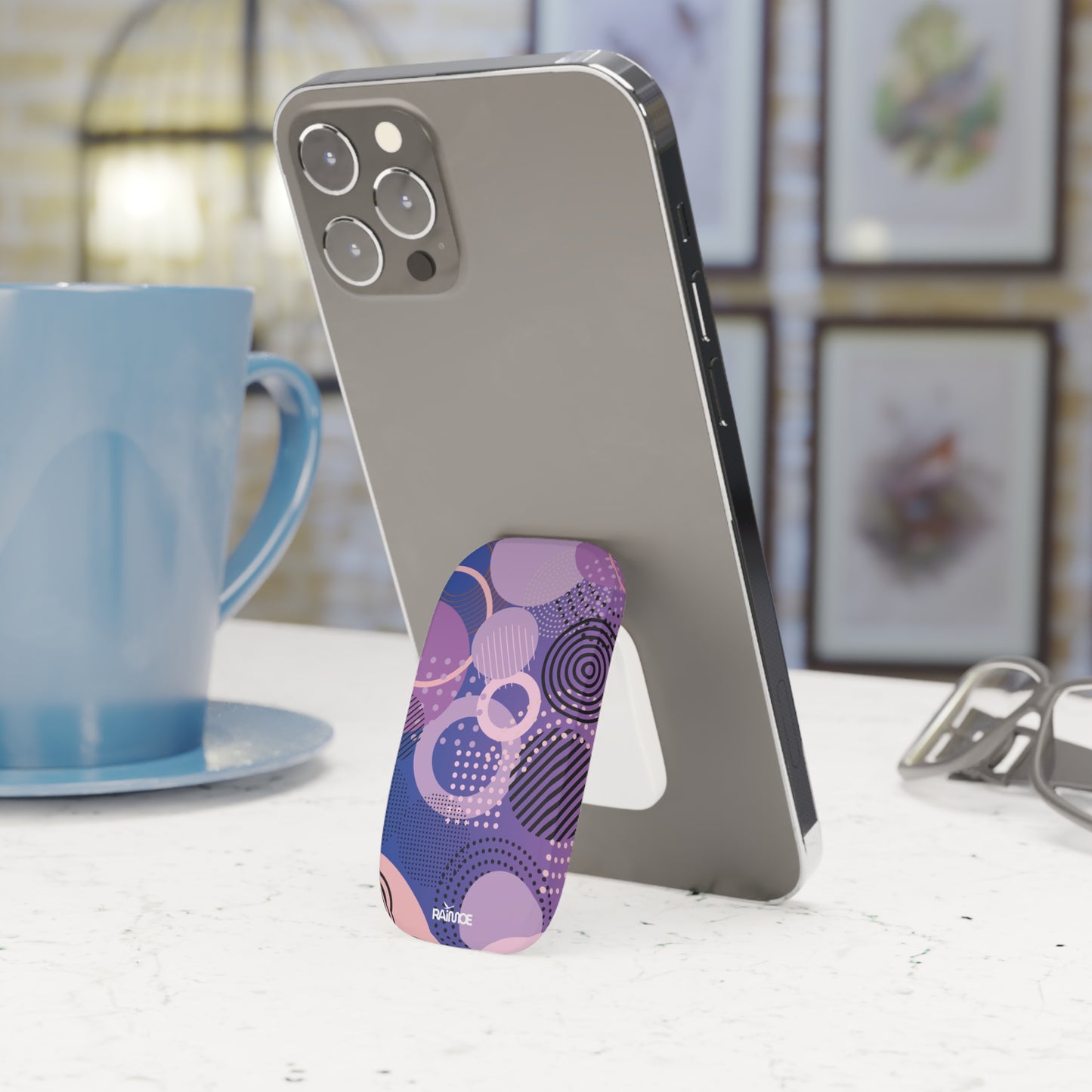 Agarre geométrico morado con clic para teléfono