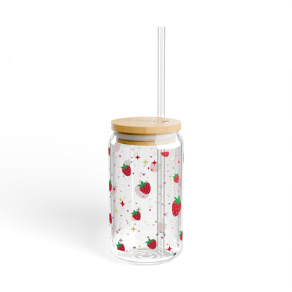 Strawberry Sipper Glass Cup with Lid - 16oz