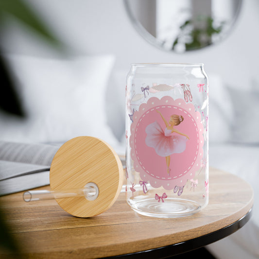 Ballerina Sipper Glass Cup with Lid - 16oz