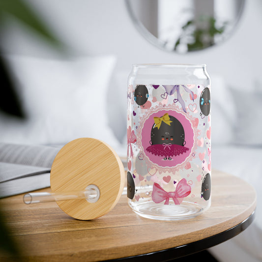 Cute Ballerina Olive Sipper Glass Cup with Lid - 16oz