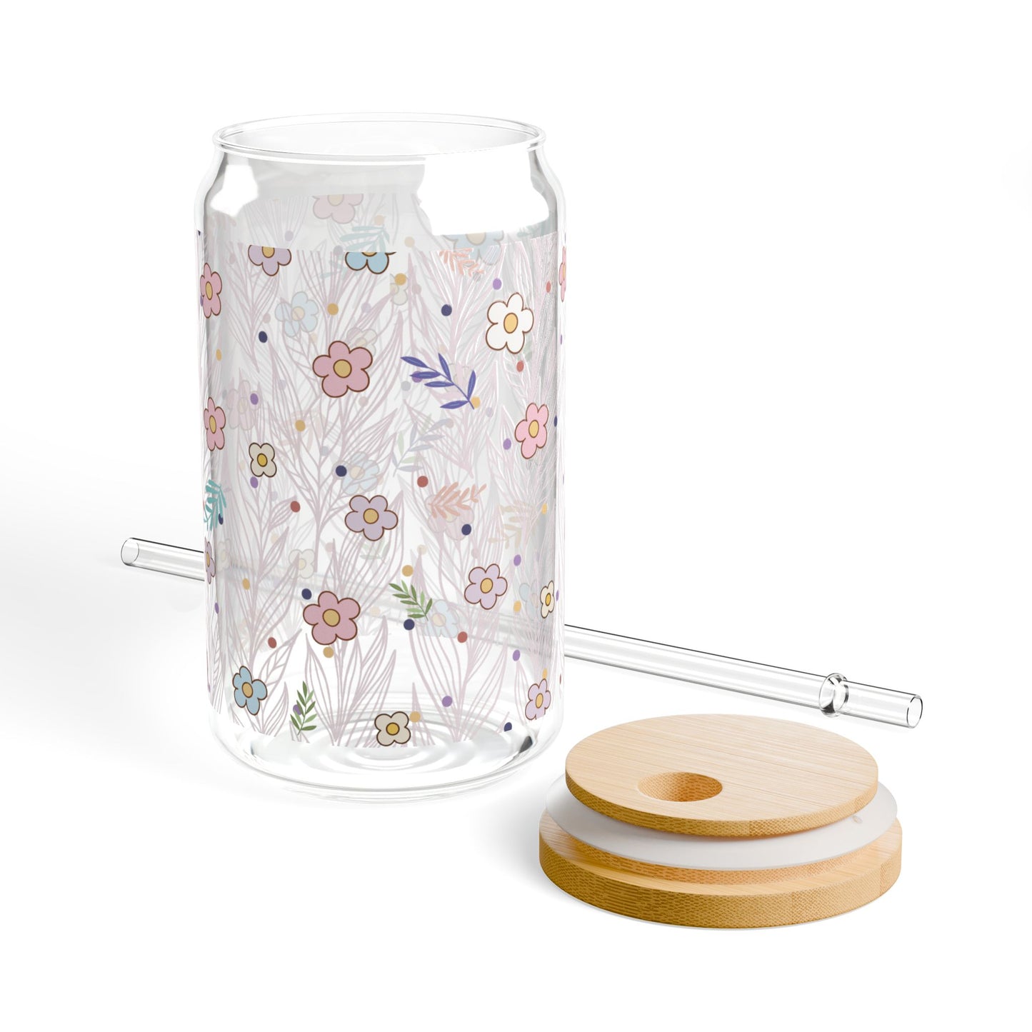 Pastel Floral Sipper Glass Cup with Lid - 16oz