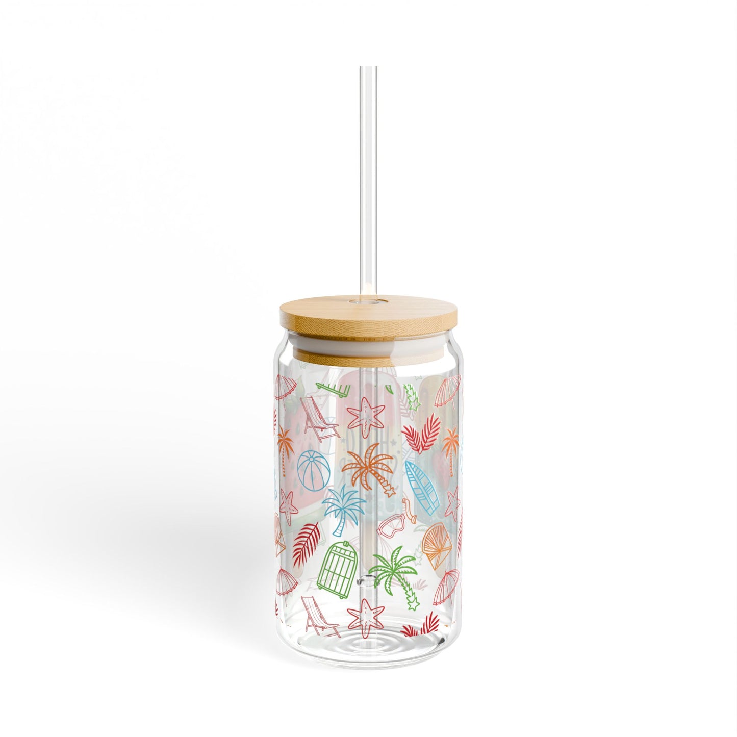 Hello Summer Sipper Glass Cup with Lid - 16 oz