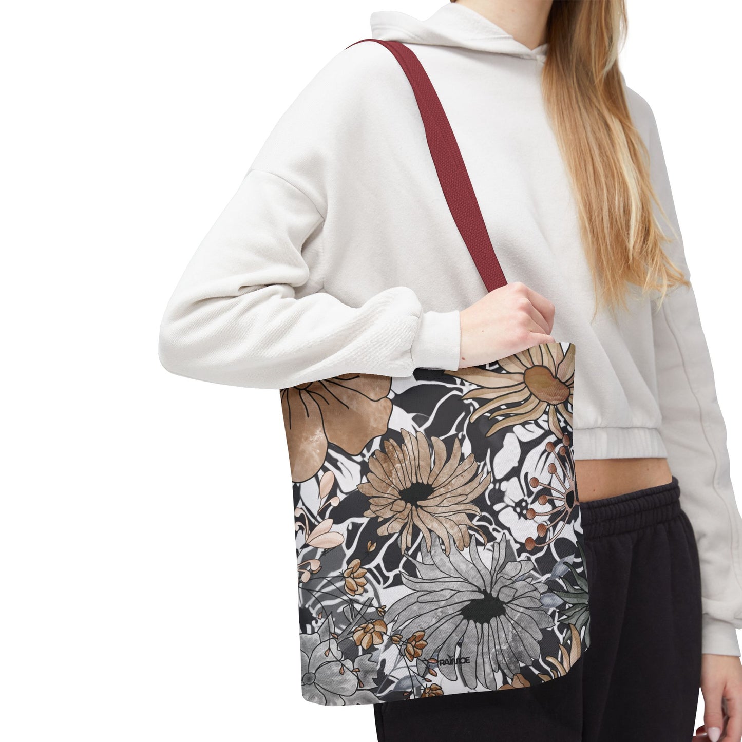 Bolsa de mano rústica con flores