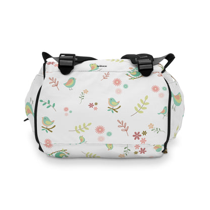 Pastel Bird Diaper Backpack - Black Strap