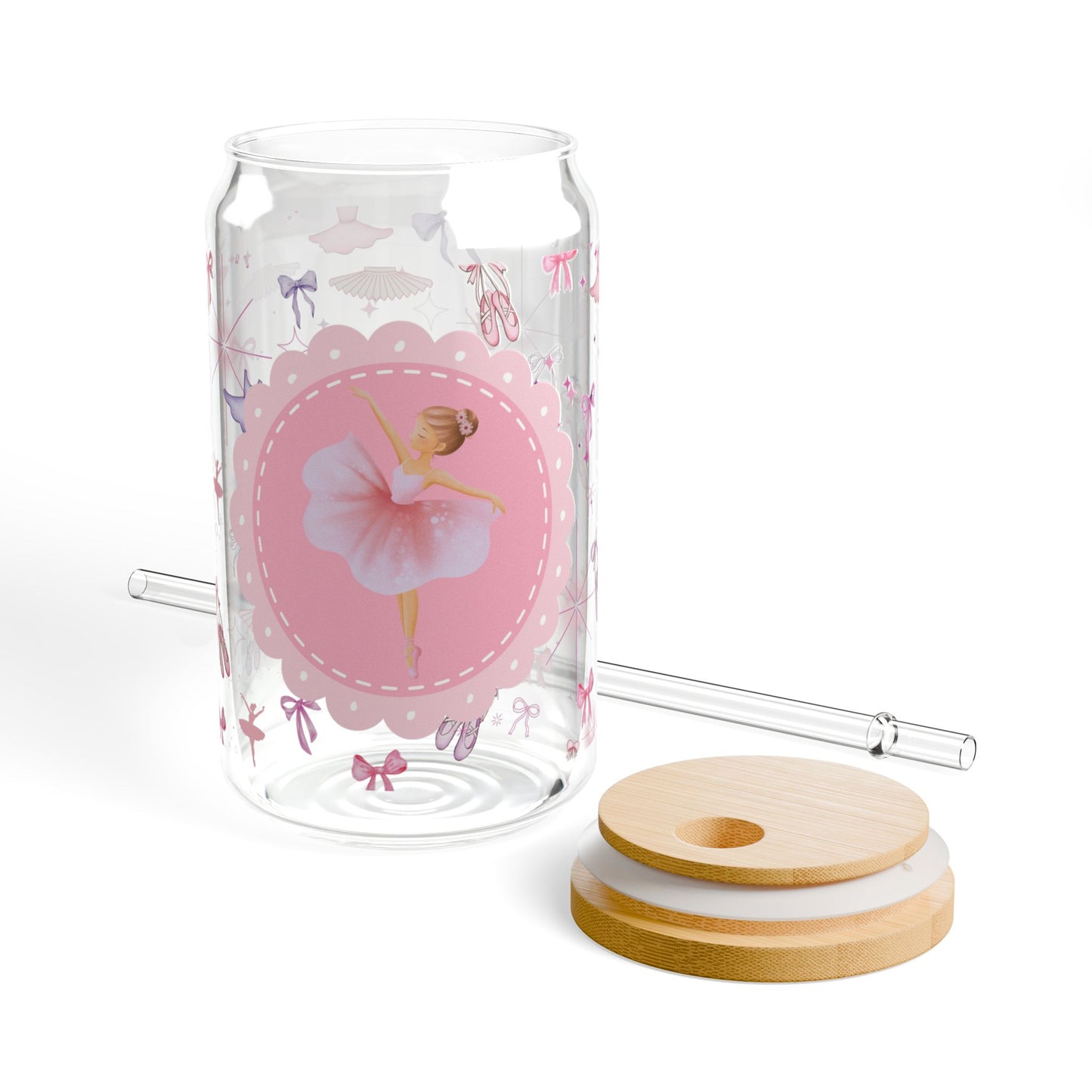 Ballerina Sipper Glass Cup with Lid - 16oz