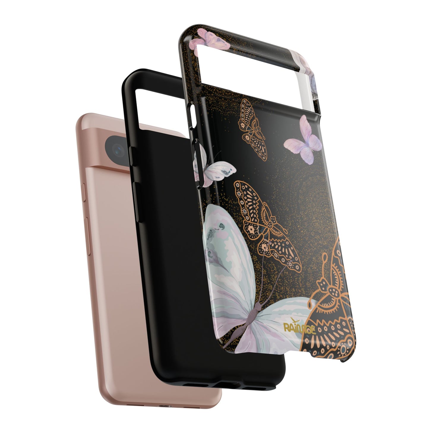 Funda resistente con diseño de mariposa espiral para Google Pixel (brillante)