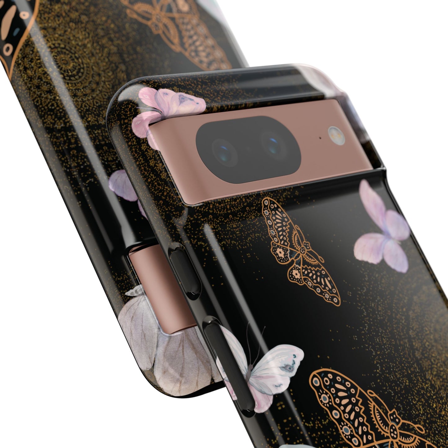 Funda resistente con diseño de mariposa espiral para Google Pixel (brillante)