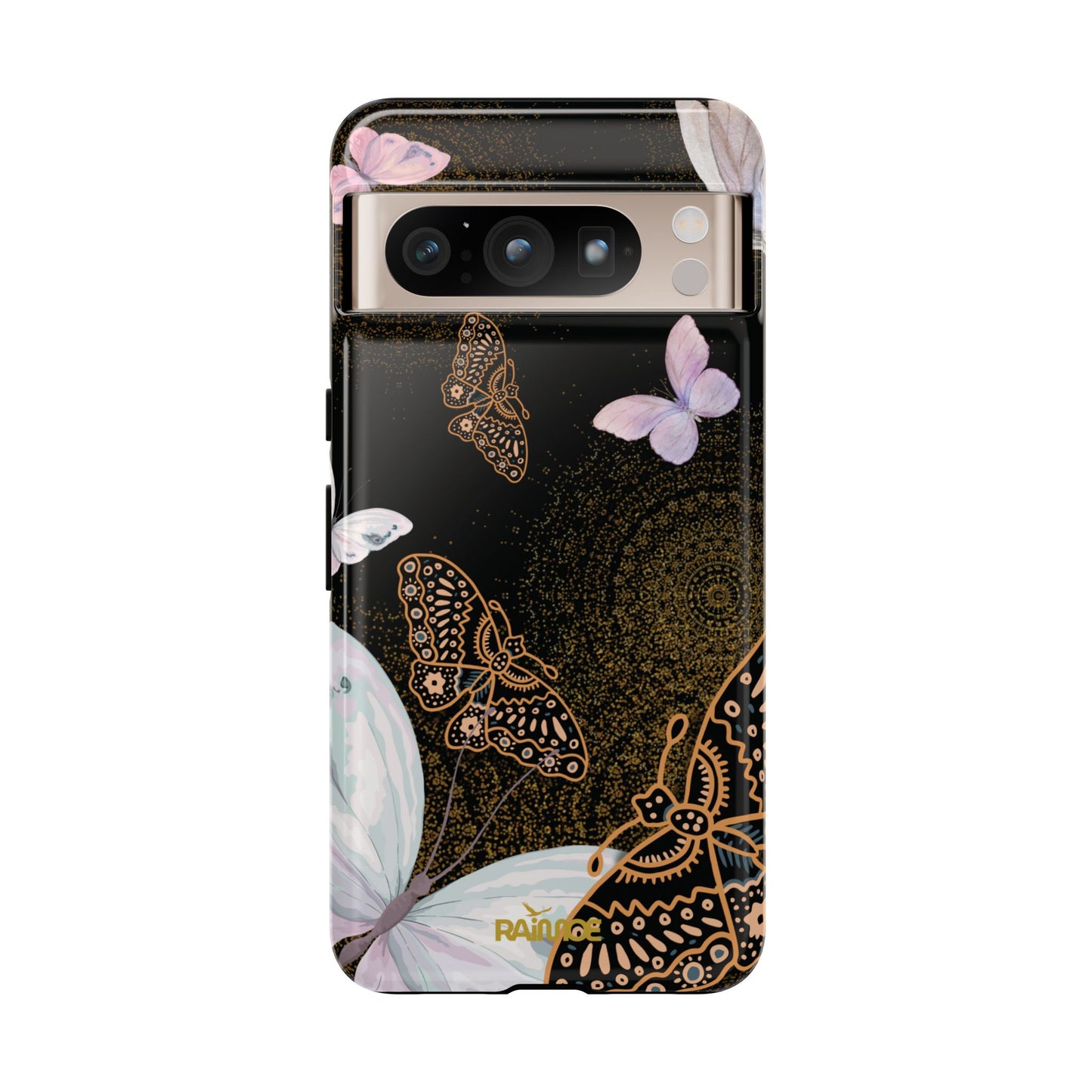 Funda resistente con diseño de mariposa espiral para Google Pixel (brillante)