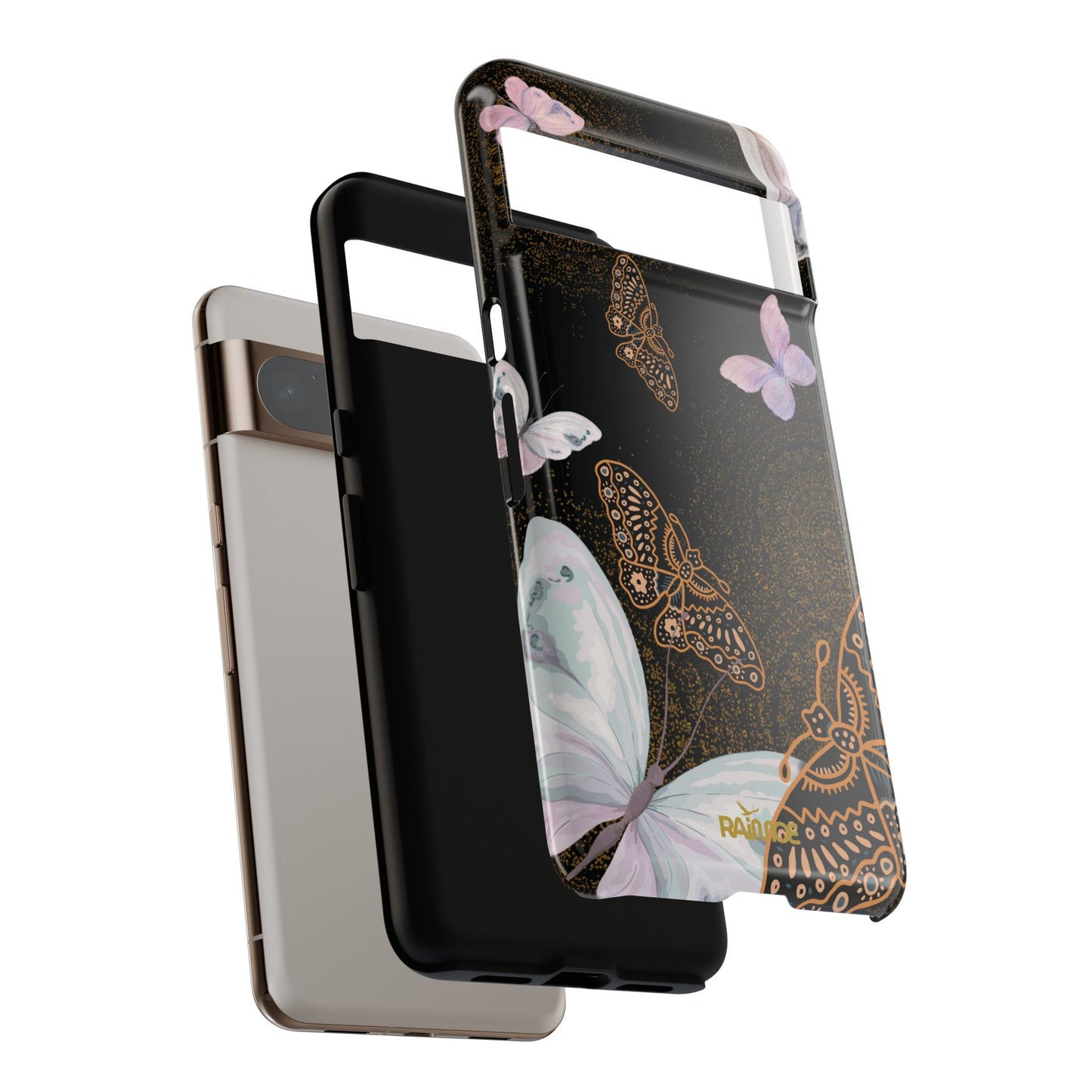 Funda resistente con diseño de mariposa espiral para Google Pixel (brillante)