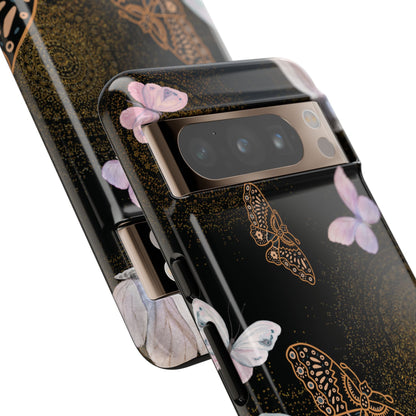 Funda resistente con diseño de mariposa espiral para Google Pixel (brillante)