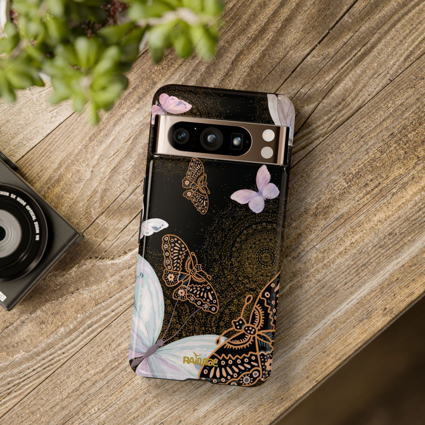 Funda resistente con diseño de mariposa espiral para Google Pixel (brillante)