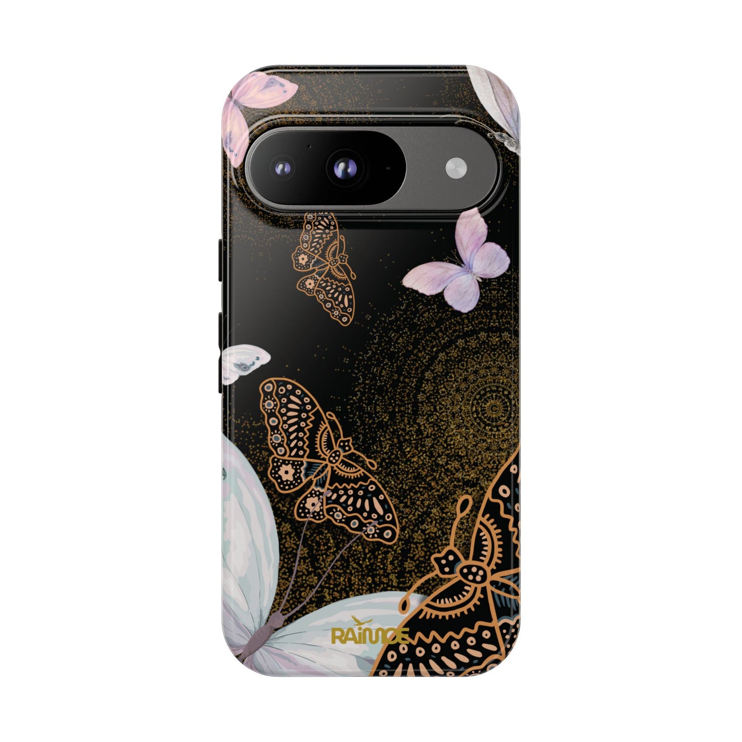 Funda resistente con diseño de mariposa espiral para Google Pixel (brillante)