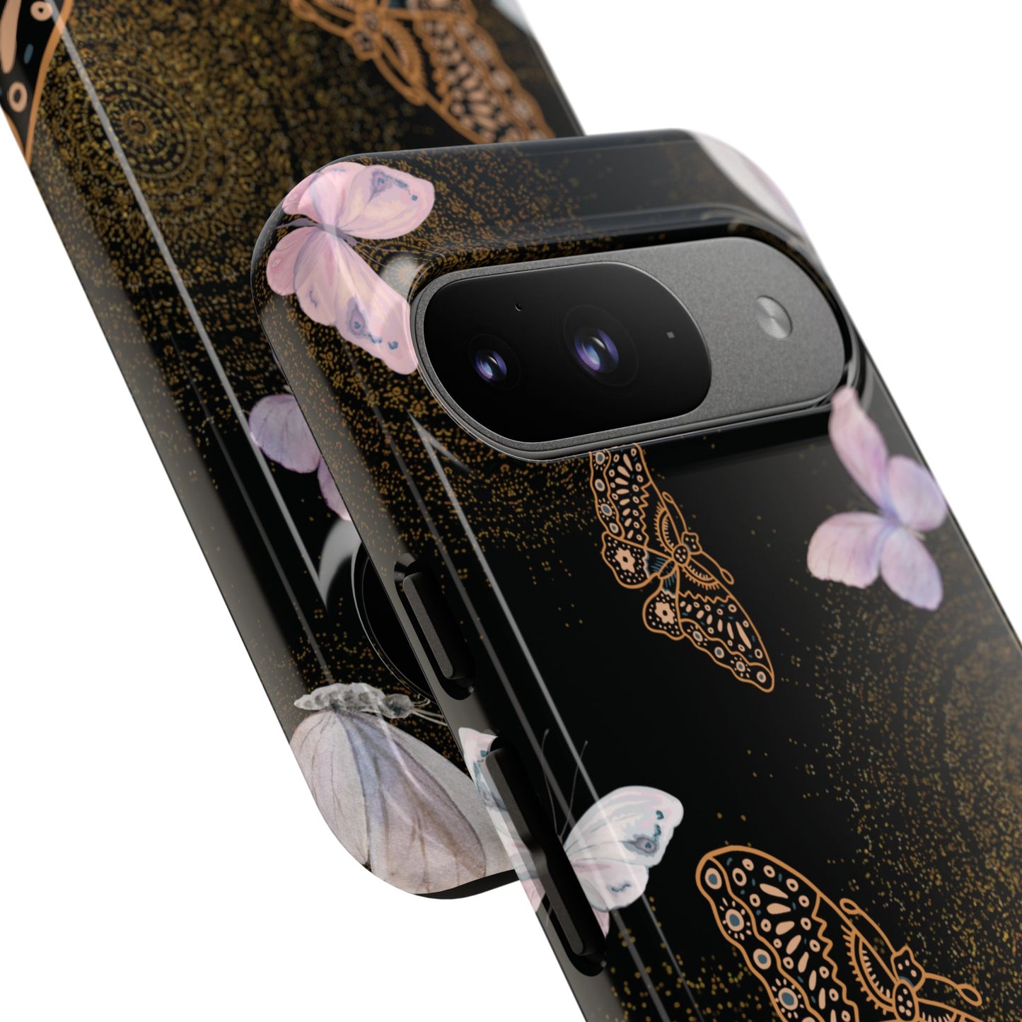 Funda resistente con diseño de mariposa espiral para Google Pixel (brillante)