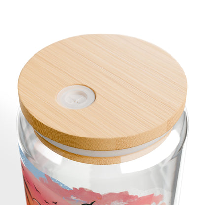 Summer Vibe Sipper Glass Cup with Lid - 16 oz