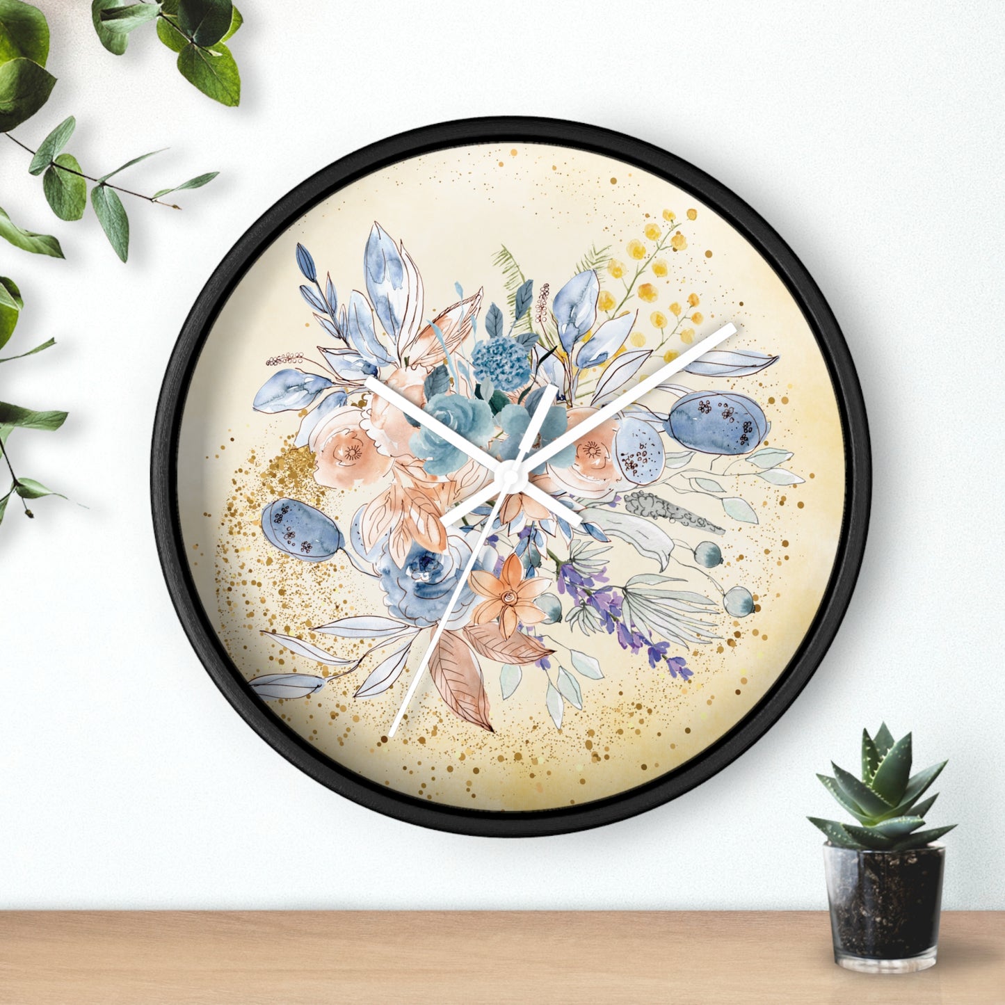 Yellow Gold Spring Floral Wall Clock