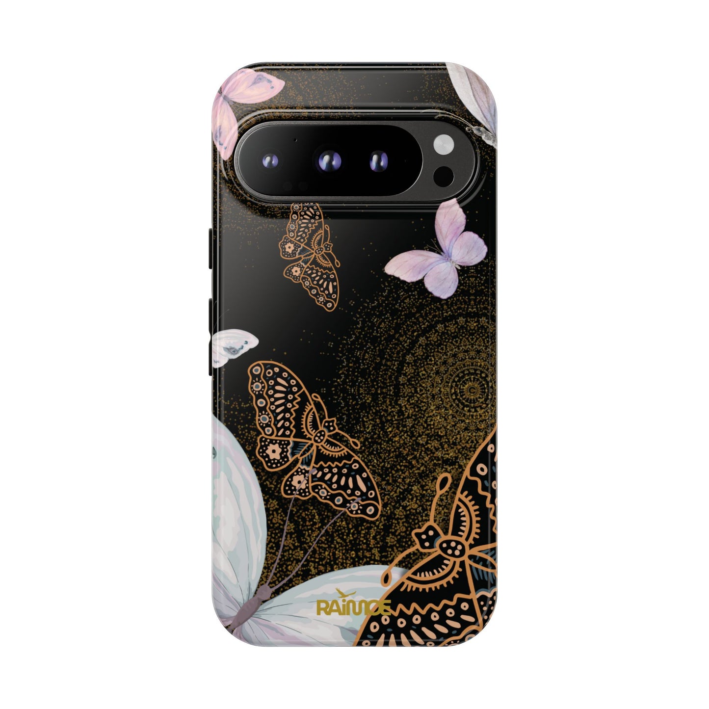 Funda resistente con diseño de mariposa espiral para Google Pixel (brillante)