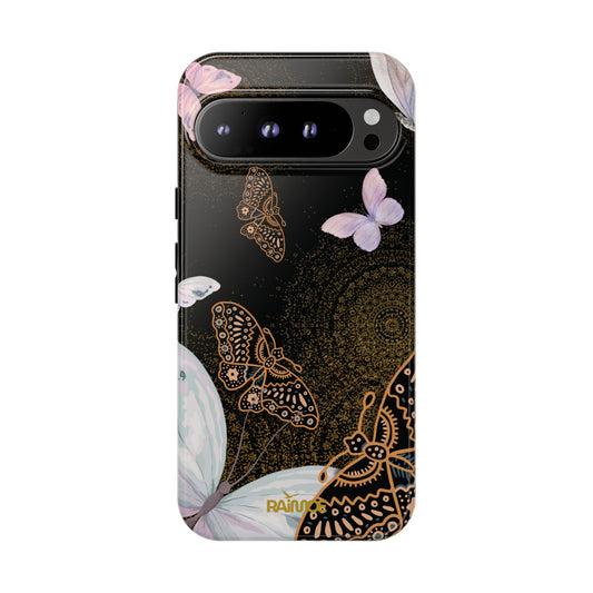Funda resistente con diseño de mariposa espiral para Google Pixel (brillante)