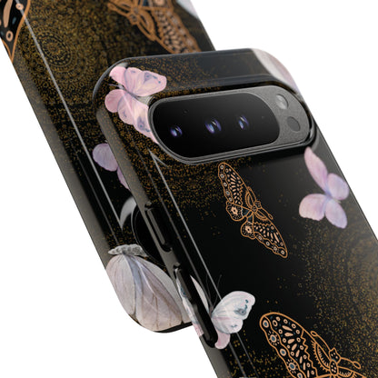 Funda resistente con diseño de mariposa espiral para Google Pixel (brillante)