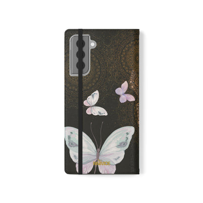Funda con tapa para Samsung Galaxy con diseño de mariposa espiral